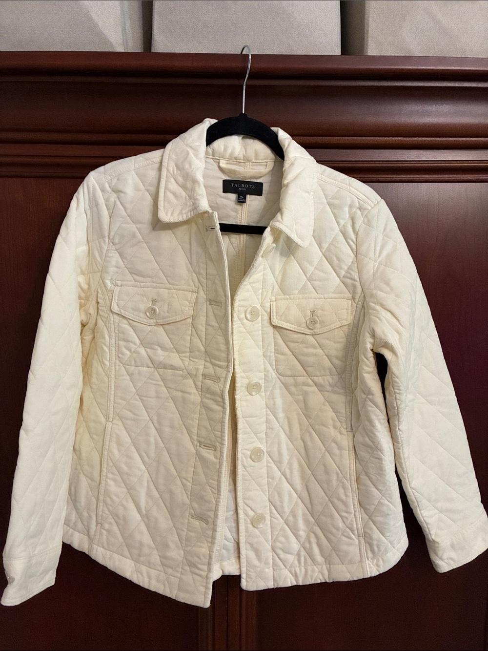 Talbots corduroy Cream Quilted Button-Front Jacket with Chest Pockets